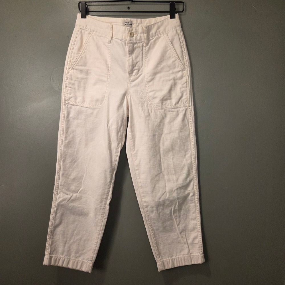 J.Crew Women's Cropped Straight Leg Pants Size 4 Petite Ivory 100% Cotton